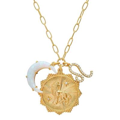 Cubic Zirconia Constellation & Opalite Moon Pendant Necklace