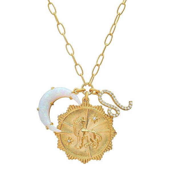 Cubic Zirconia Constellation & Opalite Moon Pendant Necklace