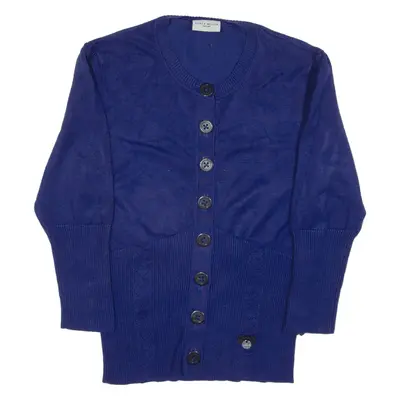 KAREN MILLEN Cardigan Blue Tight Knit Viscose Girls S