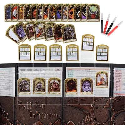 DND Initiative & Combat Tracker Set of 6PCS Erasable Acrylic Top on Screen with Character, Monster Insert Cards Great DM Tool...