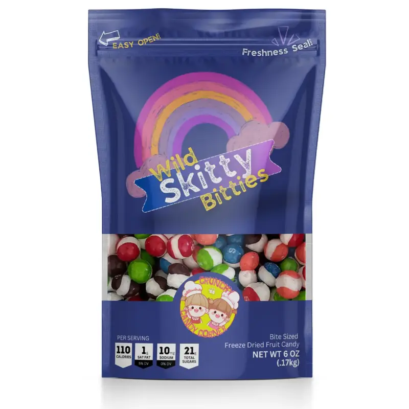 WILD SKITTY BITTIES - CRUNCHY BITE SIZED FRUIT FLAVORED CANDY SNACK