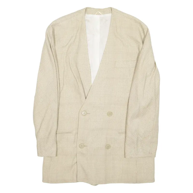Mens Blazer Coat Beige Wool Check S