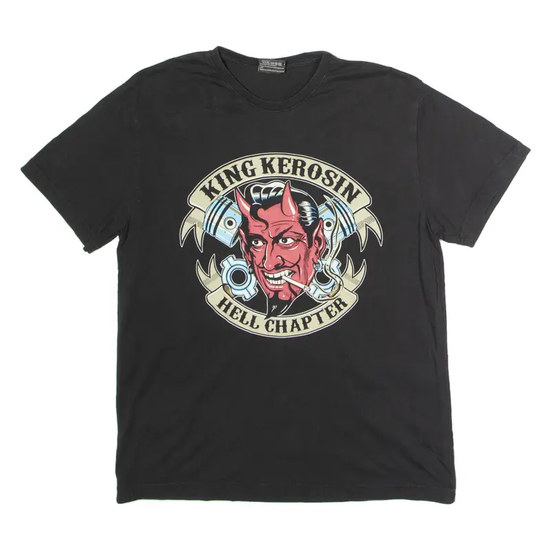 KING KEROSIN Hell Chapter Mens Biker T-Shirt Black Crew Neck L