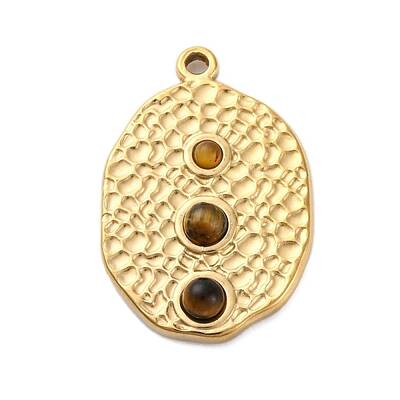304 Stainless Steel Natural Tiger Eye Pendants