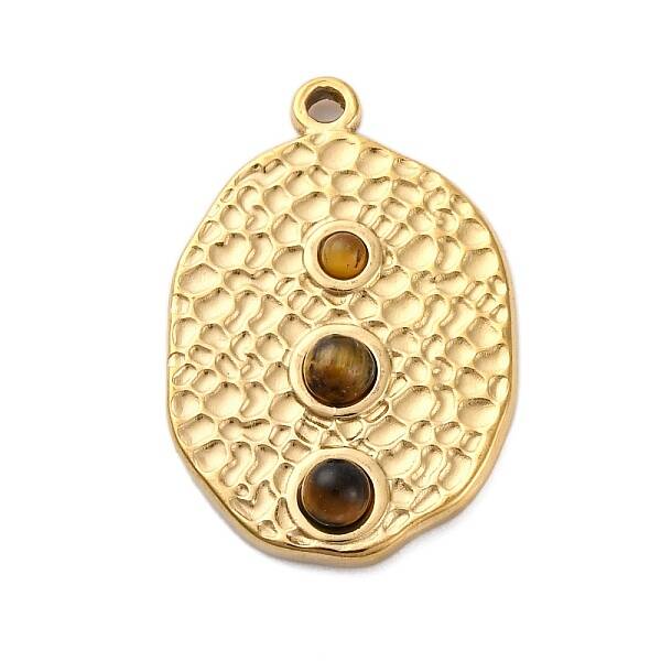 304 Stainless Steel Natural Tiger Eye Pendants