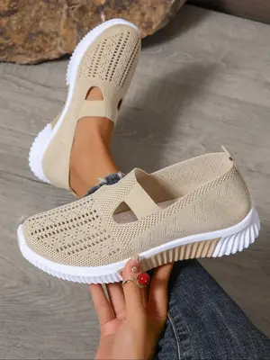 Women's Solid Color Mesh Breathable Lightweight Sneakers, Casual Comfortable Sports Running Shoes, All-match Slip on Shoes fo...