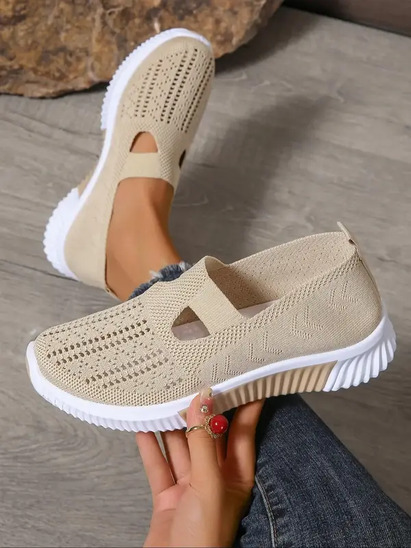 Women's Solid Color Mesh Breathable Lightweight Sneakers, Casual Comfortable Sports Running Shoes, All-match Slip on Shoes fo...