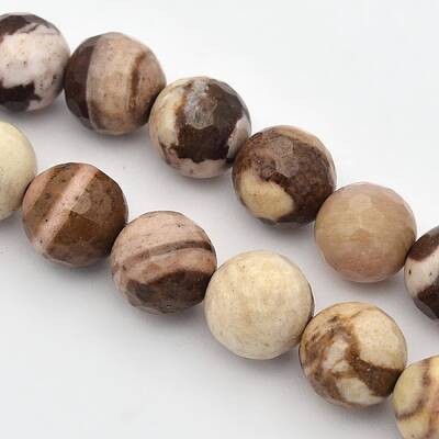 Faceted Round Natural Zebra Jasper Beads Strands