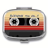 Vintage Cassette Tape Design Pill Box, 1 Count Portable 2 Compartment Metal Pill Storage Box, Creative Pill Organizer for Hom...