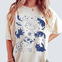 Cats in Space Shirt, Funny Cat Tshirt, Oversized, Aesthetic Graphic Retro Vintage T Shirt, Cat Lover Gift, Cat Tee, Top Women...