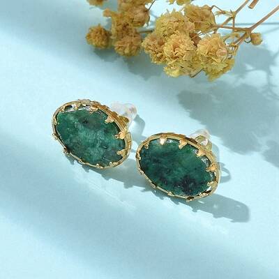 304 Stainless Steel Turquoise Oval Stud Earrings for Women