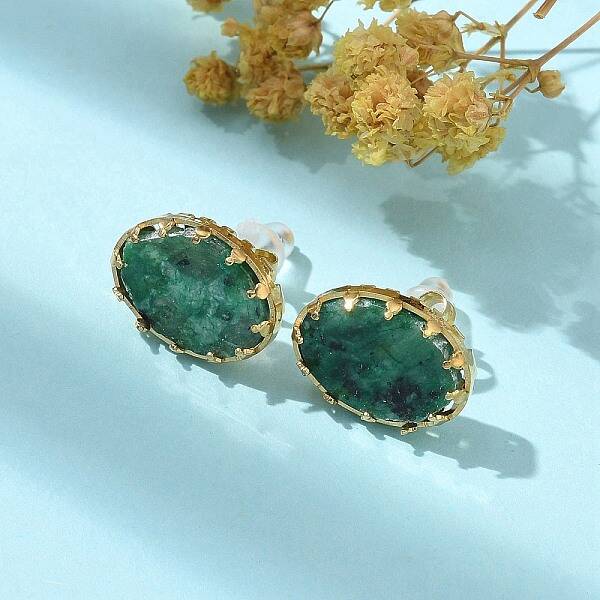 304 Stainless Steel Turquoise Oval Stud Earrings for Women