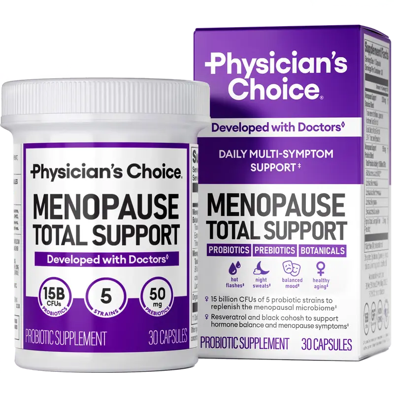 Physician's Choice Menopause Total Support Probiotic for Women with 15B CFUs, Prebiotic Fiber & Resveratrol - Support Hot Fla...