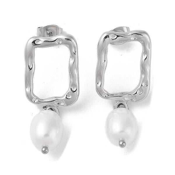304 Stainless Steel Plastic Bead Stud Earrings