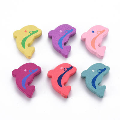 6 Styles Printed Natural Wooden Beads