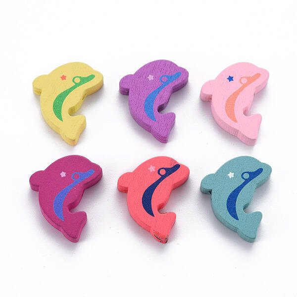 6 Styles Printed Natural Wooden Beads
