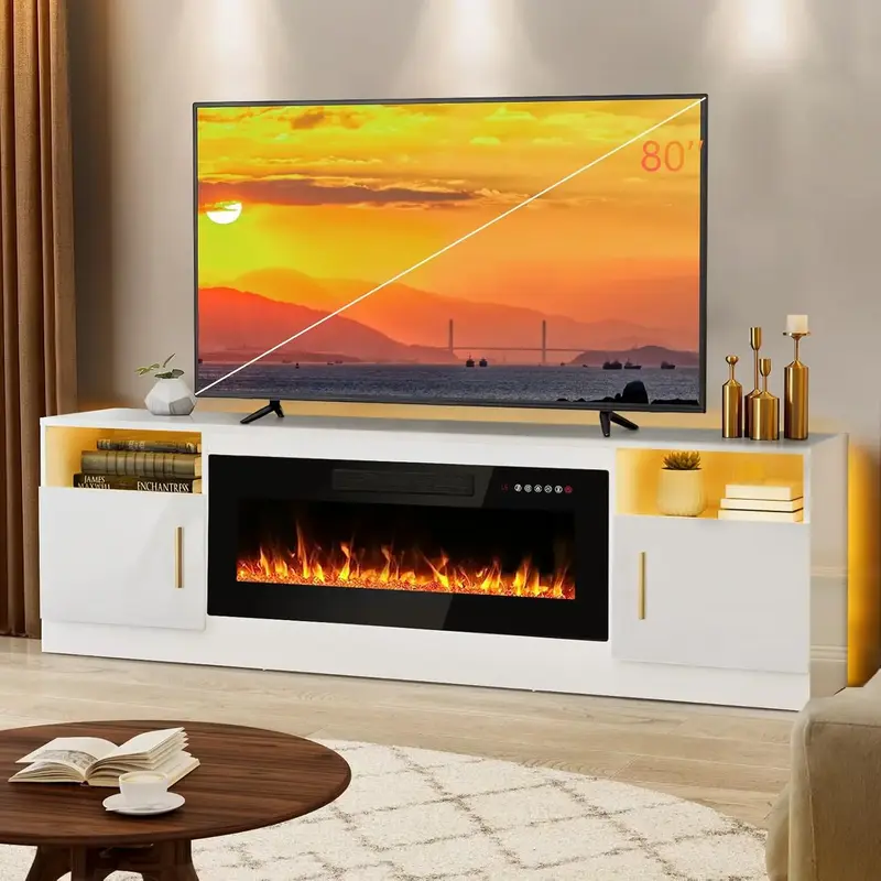 【2 Packages Shipping】Fireplace tv Stand with 36 inch Fireplace Up to 80\
