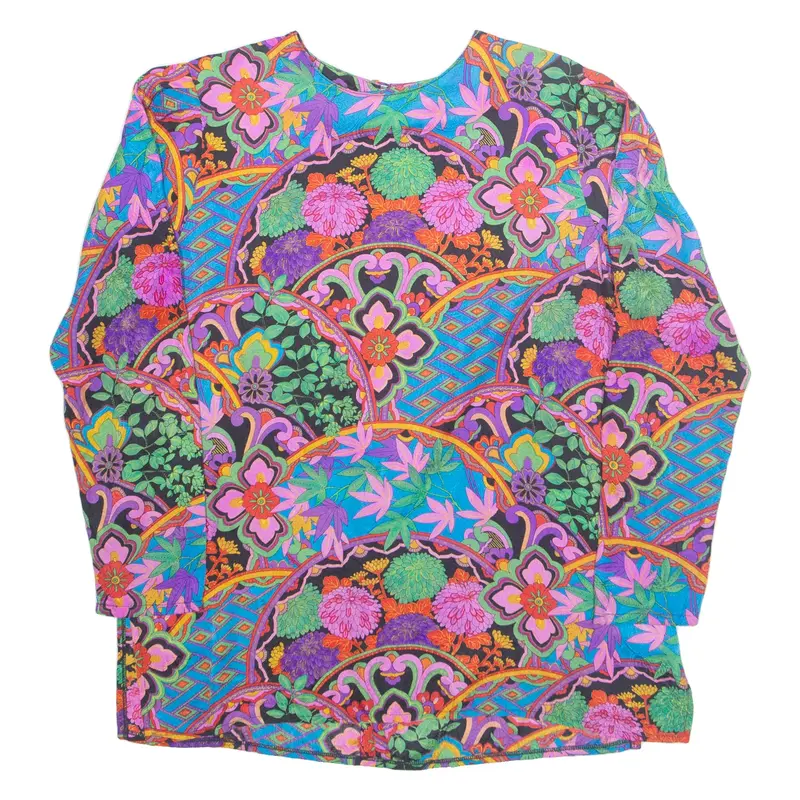 AMOUR DE SOIE Womens Printed Blouse Pink Long Sleeve Silk Floral L