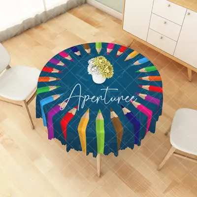 Aperturee Colorful Pencil Pattern Creative Rectangle Tablecloth, Dia 4 ft / 1.2 m, 26.22 USD, round tablecloths, ZJY04618-B