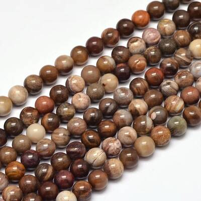 Natural Petrified Wood Round Bead Strands