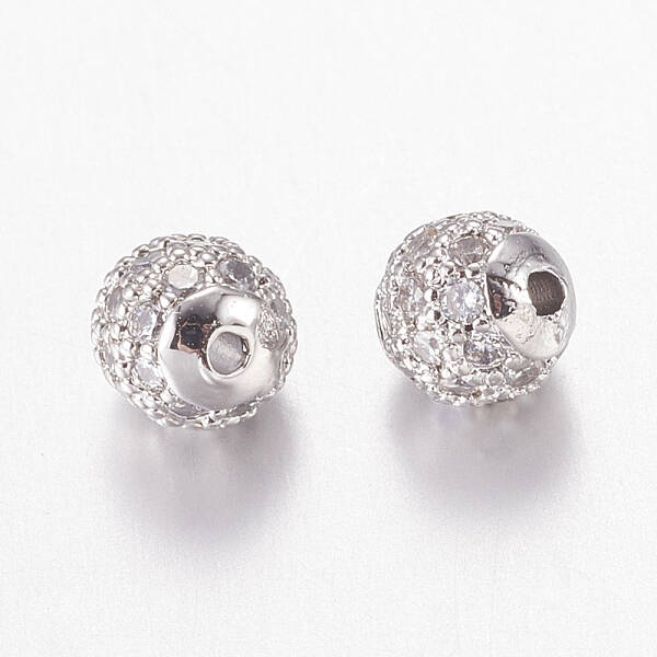 Brass Micro Pave Cubic Zirconia Beads