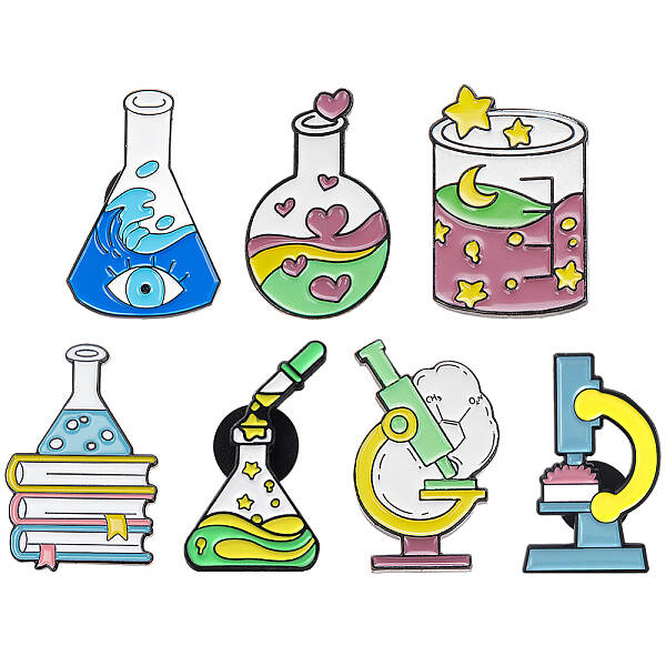 7Pcs 7 Styles Chemical Theme Enamel Pins