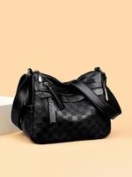 Women's Fashionable Checkerboard Pattern Zipper Shoulder Bag, Casual PU Leather Crossbody Bag for Daily Used, Trendy Versatil...