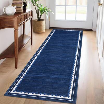 Garvee Scalloped 2x6 Runner Rug - Washable, Non-Slip, Stain Resistant - Polyester, Low Pile, Modern Border - Hallway, Bathroo...