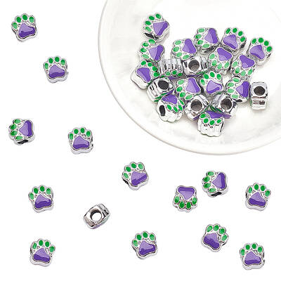 30pcs Enamel Dog Paw Footprint Beads 11mm Puppy Paw Footprint Big Hole Metal Charm for European Bracelet Jewelry Making