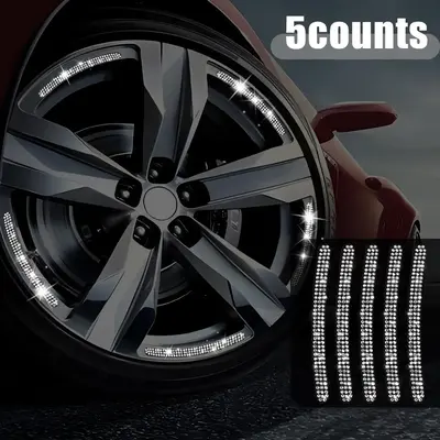 Rhinestone Decorative Car Tire Rim Sticker, Auto Decorative Sticker, Safety Warning Stripe Wheel HUB Car Accessories Suitable...