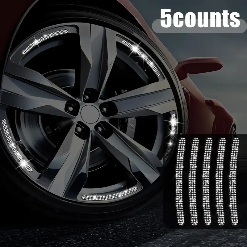 Rhinestone Decorative Car Tire Rim Sticker, Auto Decorative Sticker, Safety Warning Stripe Wheel HUB Car Accessories Suitable...