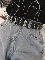 Punk Solid Color Pu Black Hip Hop Buckle Waist Belt, Fashion Modern Grommet Eyelet Street Style Belt for Club, Musical Festiv...