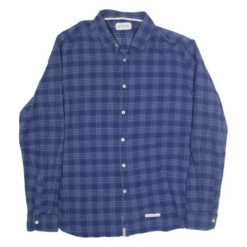 TIRTANIA MATTEL Slim Shirt Blue Check Long Sleeve Mens L