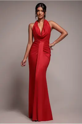 Goddiva Open Back Cowl Neck Maxi Dress - Red