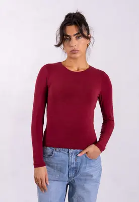 Organic Cotton Crew Long Sleeve T-Shirt, Ruby Wine | Size: XXL