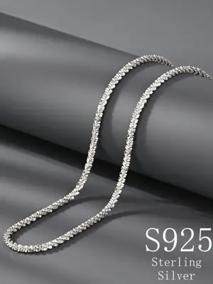 S925 Sterling Silver Sparkling Rhinestone Decorated Necklace, Light Luxury Elegant Simple Necklace, Fashion Jewelry Accessori...