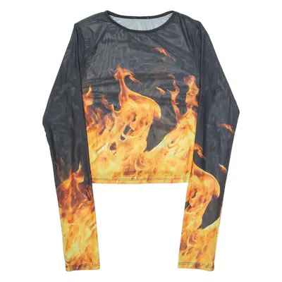 Fire Womens Printed Top Black Long Sleeve M