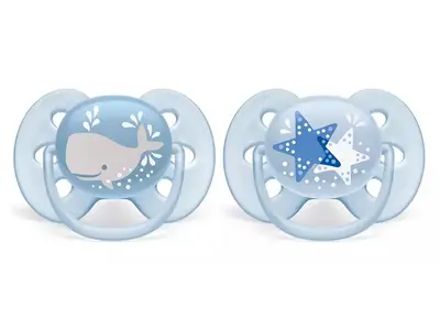 Avent  Pacifiers Ultra Soft 6-18 months Whale & Stars x2