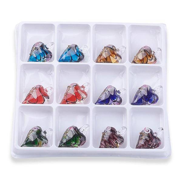 Handmade Gold Sand Heart Lampwork Pendants
