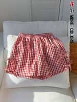 Women's Plaid Print Tie Side Shorts, Casual Cute Fashion Shorts for Summer, Women's Bottoms for Daily Wear, Printed Shorts, C...