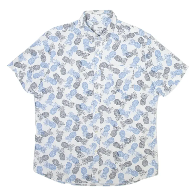 SONOMA Pineapples Mens Shirt White Crazy Pattern L