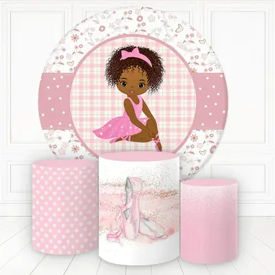 Aperturee Curly Hair Girl Floral Plaid Round Birthday Backdrop Kit | Custom Round Backdrop | Birthday Backdrop Ideas | Round ...