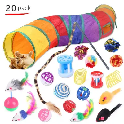 Cat Tunnel Toy Set, 20pcs/set Interactive Cat Toy Set, Fun Cat Teaser Toys, Indoor Cat Play Toy, Pet Supplies