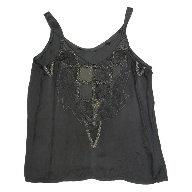 Womens Vest Black Sleeveless Crazy Pattern S