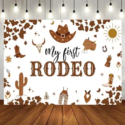 Aperturee Brown Cow Pattern My First Rodeo Birthday Backdrop, 5X3FT(1.5X1M), 15.07 USD, birthday backdrops, NYHD1J08-E