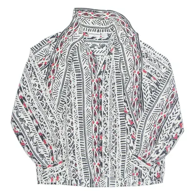 ALFRED DUNNER Womens Printed Blouse White Collared Long Sleeve Crazy Pattern L