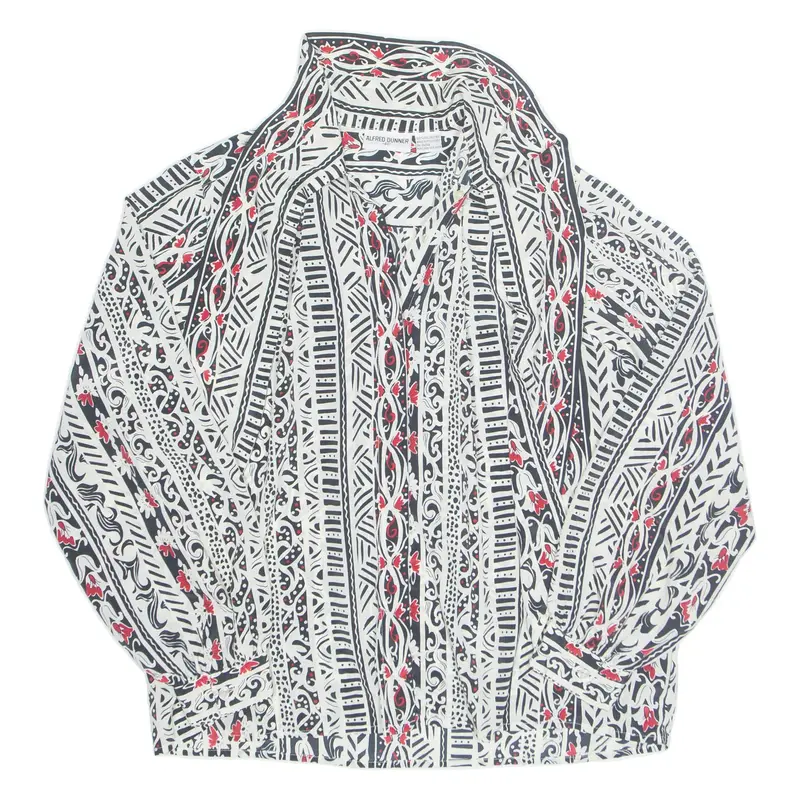 ALFRED DUNNER Womens Printed Blouse White Collared Long Sleeve Crazy Pattern L