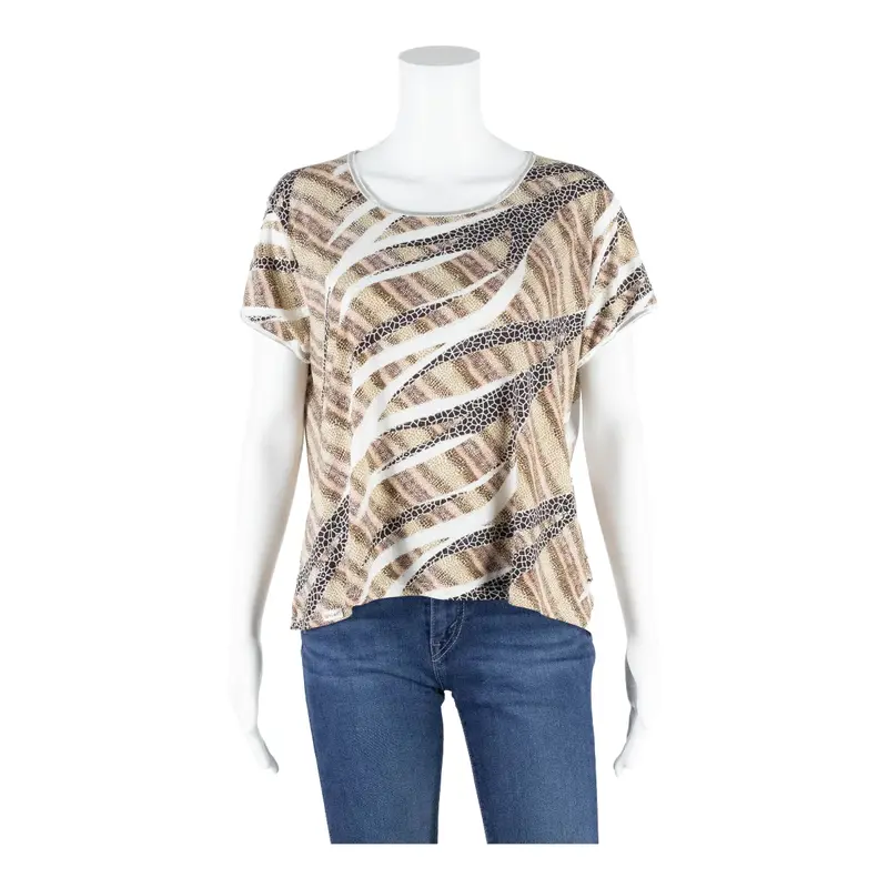 BOGUAR Y2K Giraffe Print Top Brown Short Sleeve Womens S