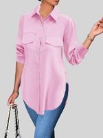 Women's Plain Button Front Pocket Shirt, Casual Long Sleeve Collared Top for Daily Wear, Shirts for Women, Ladies Clothes for...