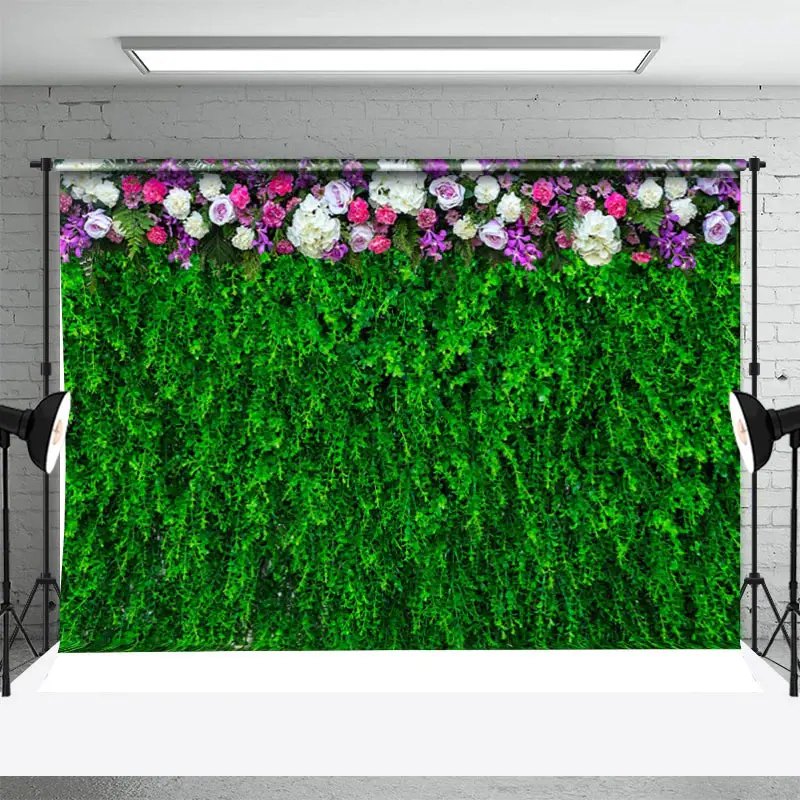Greenery White Pink Purple Floral Wedding Backdrop - Aperturee